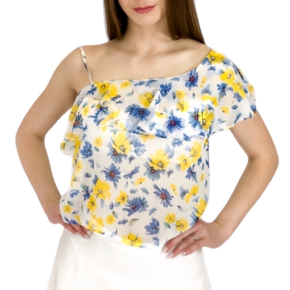 Zara Trafaluc Sheer One Shoulder Floral Top🌼 - Picture 1 of 7